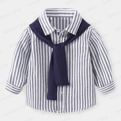 Toddler Boys Striped Shirt with Shawl - Grey - 8Y - image 9