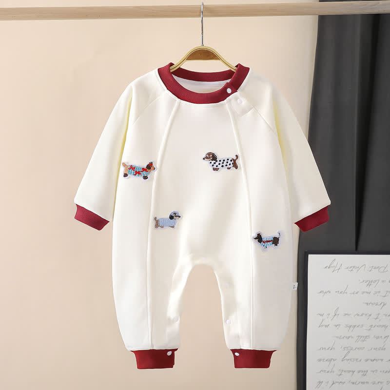 Baby Dachshund Embroidered Long Sleeves Romper - Red - 2-3T - image 2