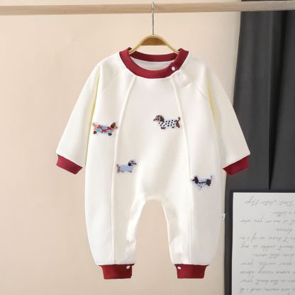 Baby Dachshund Embroidered Long Sleeves Romper - Red - 2-3T - image 2