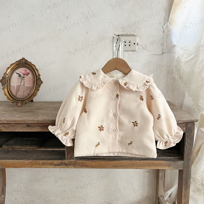 Baby Girl 2-piece Cord Embroidered Flower Set - Beige Top - 2-3T - image 5