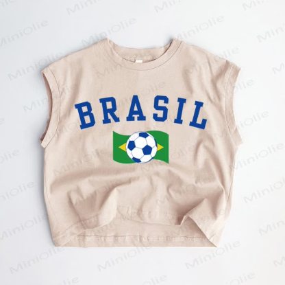 BRASIL Baby Toddler Football Print Khaki Tank Top - Khaki - 3-5T - image 1