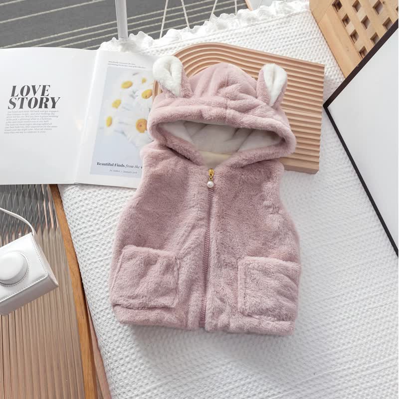 Baby Toddler Fleece Hooded Vest Outerwear - Gray - 8Y - image 2