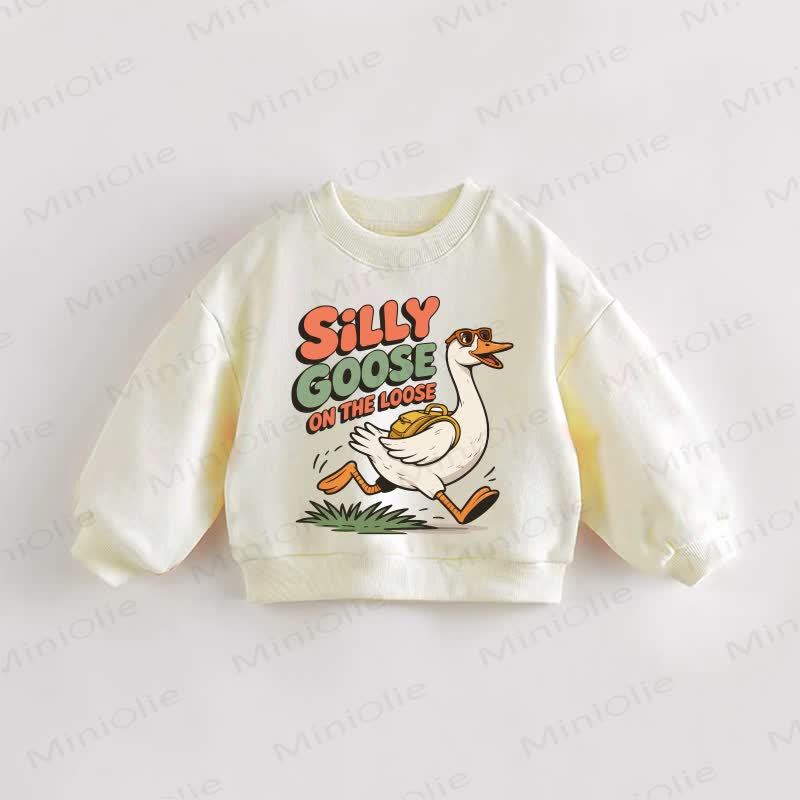 SILLY GOOSE ON THE LOOSE Baby Toddler Goose Pattern Sweatshirt - Cream - 3-5T - image 1