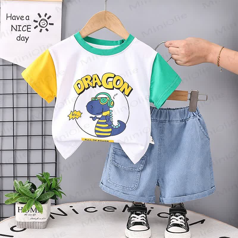 Toddler Boys Excavator Print Tee and Shorts 2-Piece Set - Green - 4-5T - image 3