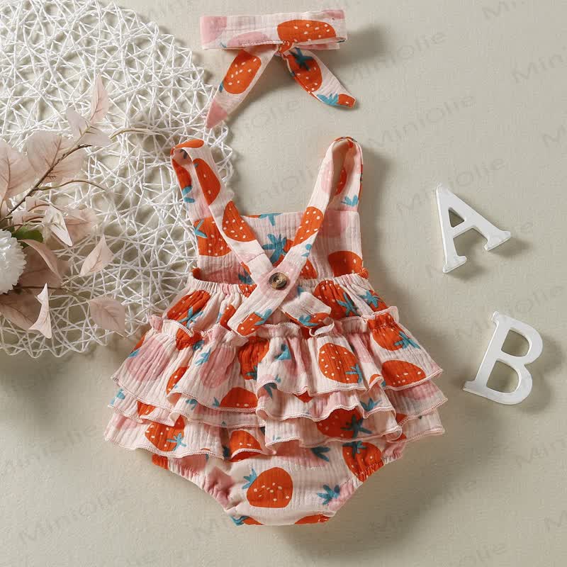 Baby Strawberry Strap Bodysuit with Headband - image 2