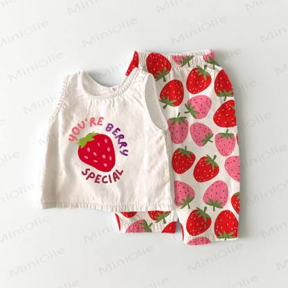 YOU'RE BERRY SPECIAL Baby Strawberry Print 2-piece Sleeveless Set - White - 3-4T - image 1