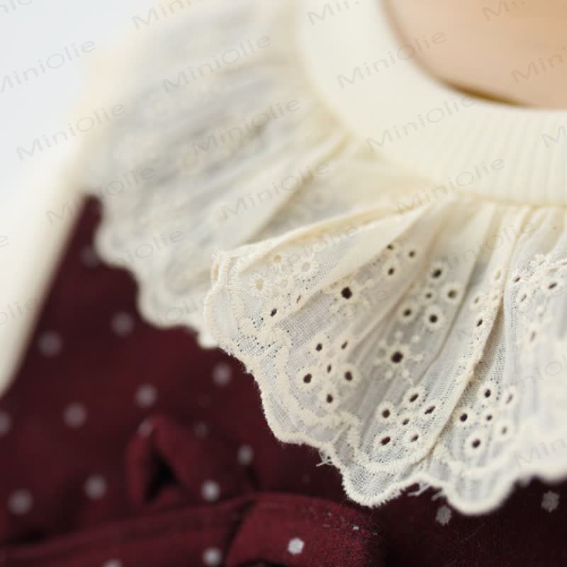 Baby Girl Bow Dot Lace Fleece Lined Dress - image 5