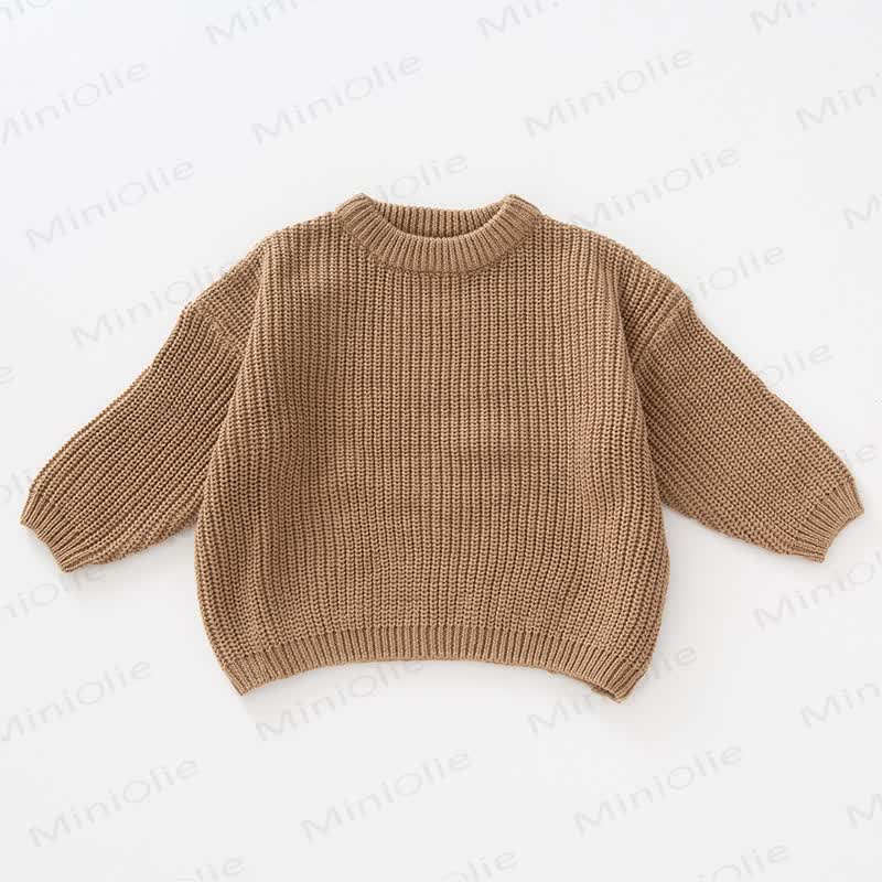 Baby Knitted Solid Color Simple Sweater - Khaki - 4-5T - image 8