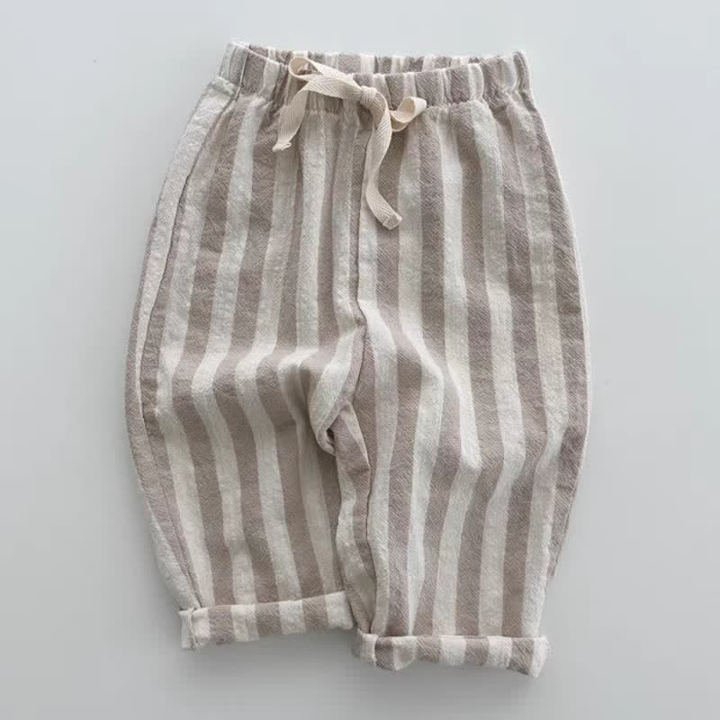 Baby Striped Drawstring Casual Pants - Khaki - 2-3T - image 2