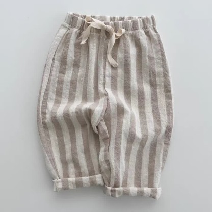 Baby Striped Drawstring Casual Pants - Khaki - 2-3T - image 2