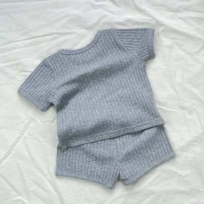 Baby Toddler Solid Color Ribbed Tee and Shorts 2-piece Set - image 6