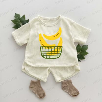 Baby Banana Basket Print Waffle 2-piece Set - Apricot - 2-3T - image 1