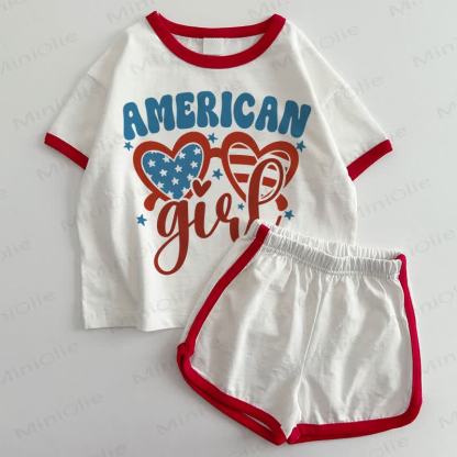 AMERICAN GIRL Baby T-shirt and Shorts 2-Piece Set - White&Red - 3-5T - image 1