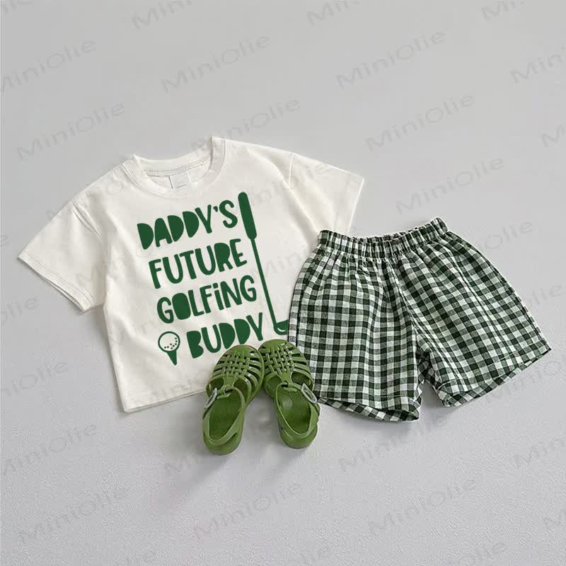 DADDY'S FUTURE GOLFING BUGGY Baby Tee and Plaid Shorts 2-Piece Set - White&Green - 3-5T - image 1