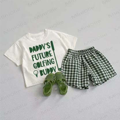 DADDY'S FUTURE GOLFING BUGGY Baby Tee and Plaid Shorts 2-Piece Set - White&Green - 3-5T - image 1