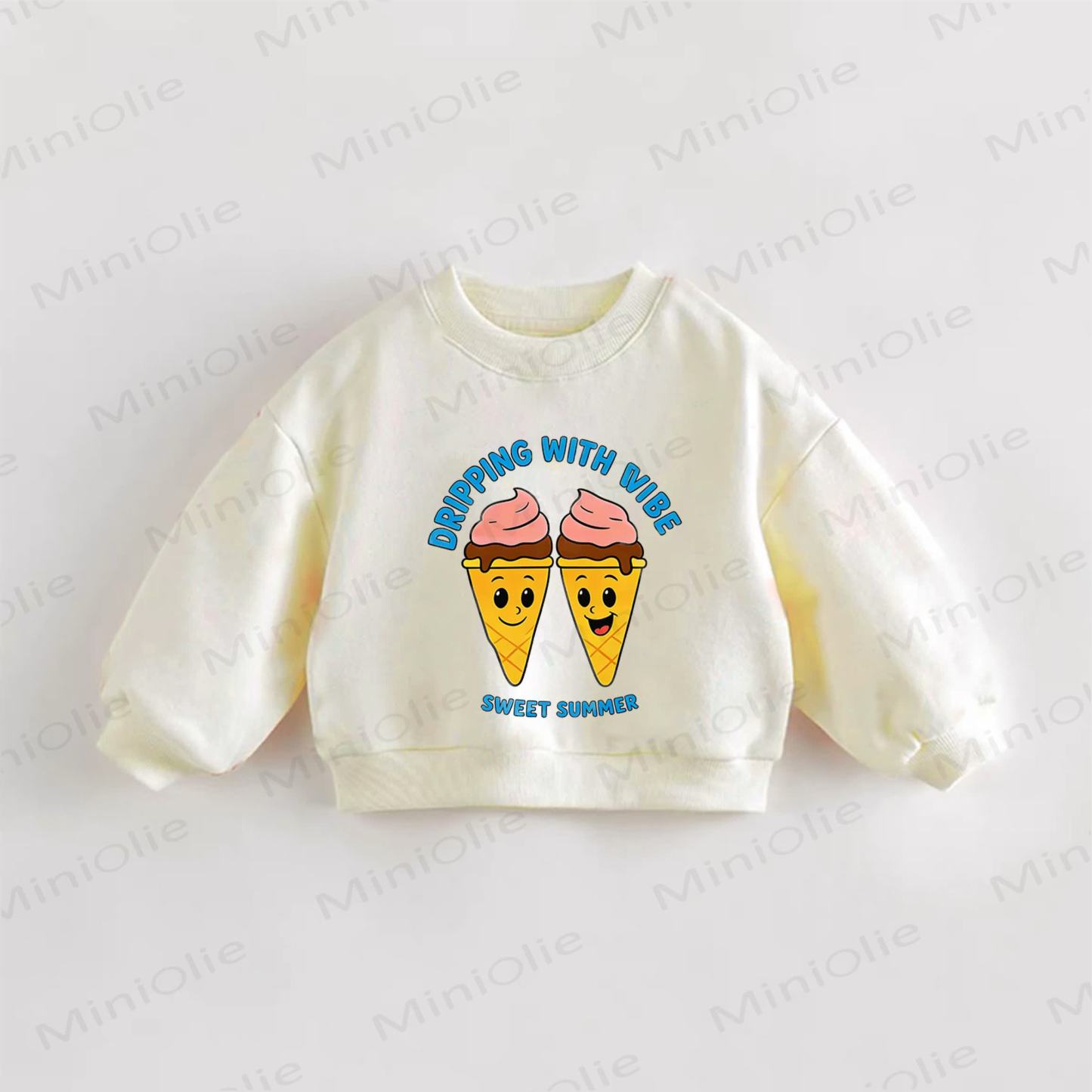 DRIPPING WITH VIBE SWEET SUMMER Baby Toddler Ice Cream Print Slogan Sweatshirt - Cream - 3-5T - image 1