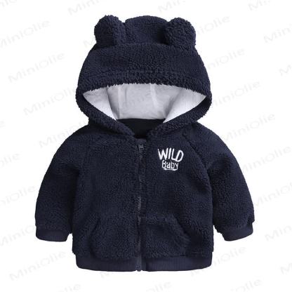 Baby Solid Color Lamb Fleece Outerwear - Navy Blue - 18-24M - image 5
