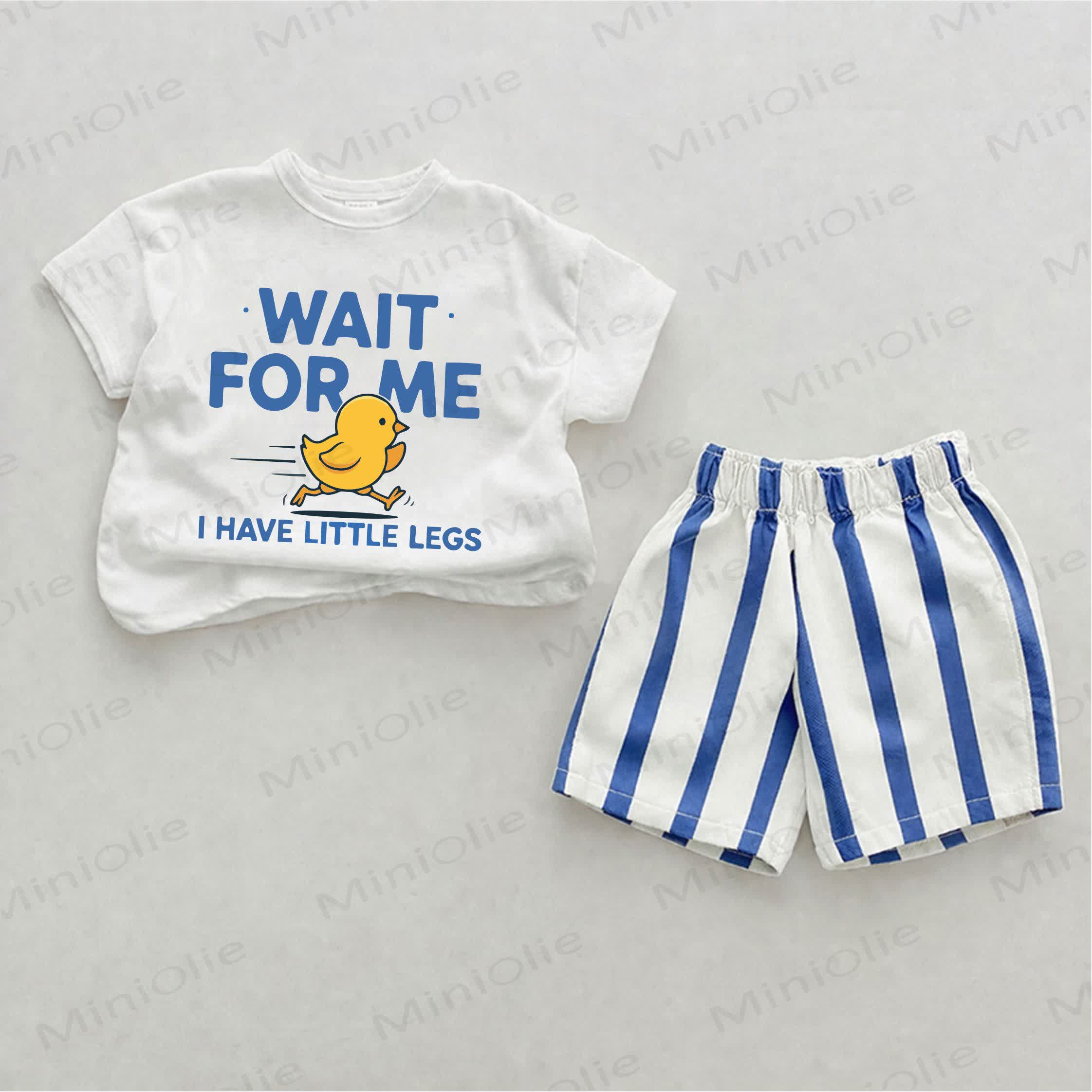WAIT FOR ME I HAVE LITTLE LEGS Baby Chick Print Blue Vertical Striped 2-piece Shorts Set - White&Blue - 2-3T - image 1