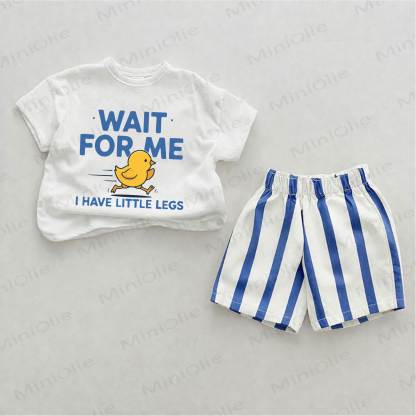 WAIT FOR ME I HAVE LITTLE LEGS Baby Chick Print Blue Vertical Striped 2-piece Shorts Set - White&Blue - 2-3T - image 1
