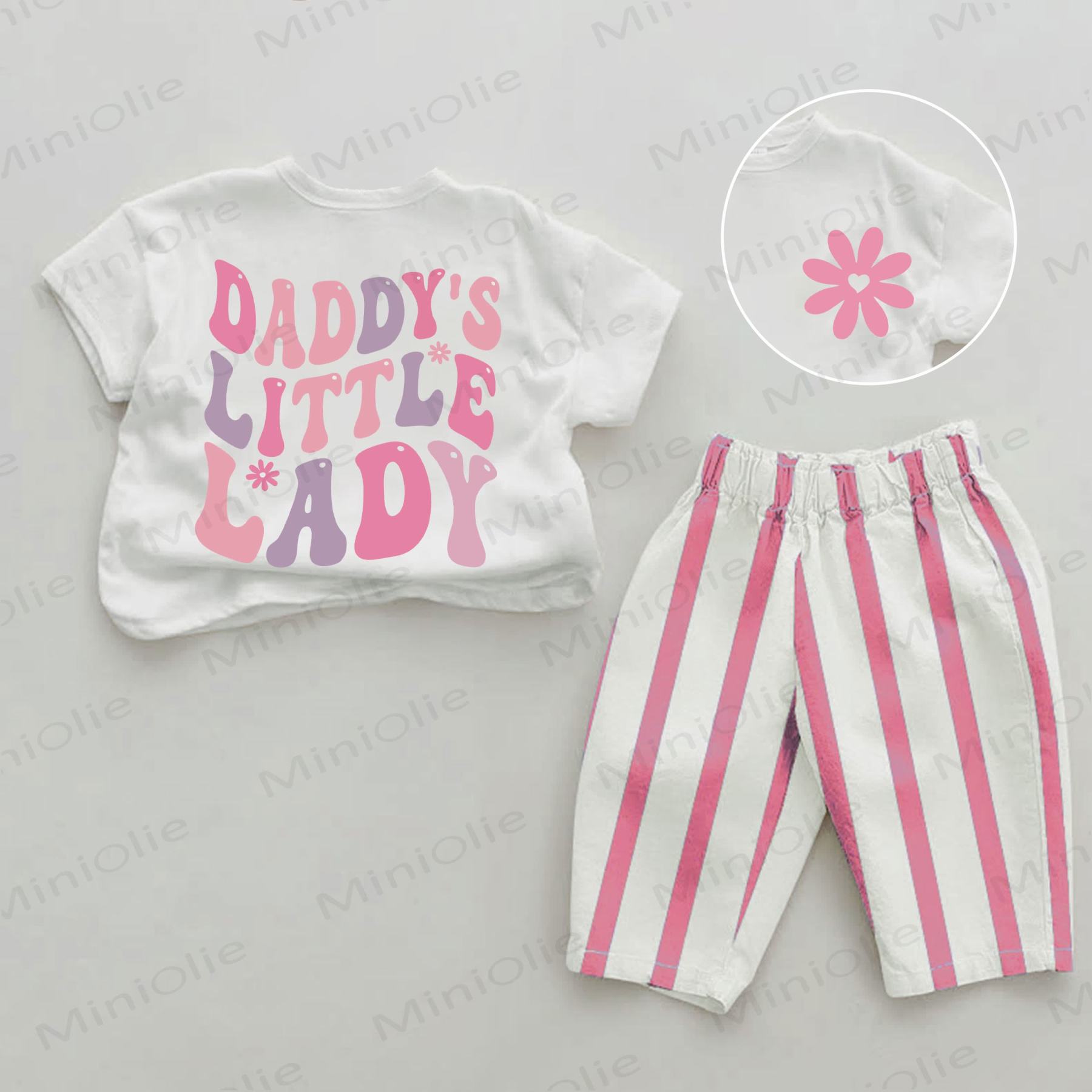 DADDY'S LITTLE LADY Baby Girls Slogan Pink Vertical Striped 2-piece Set - White&Pink - 2-3T - image 1