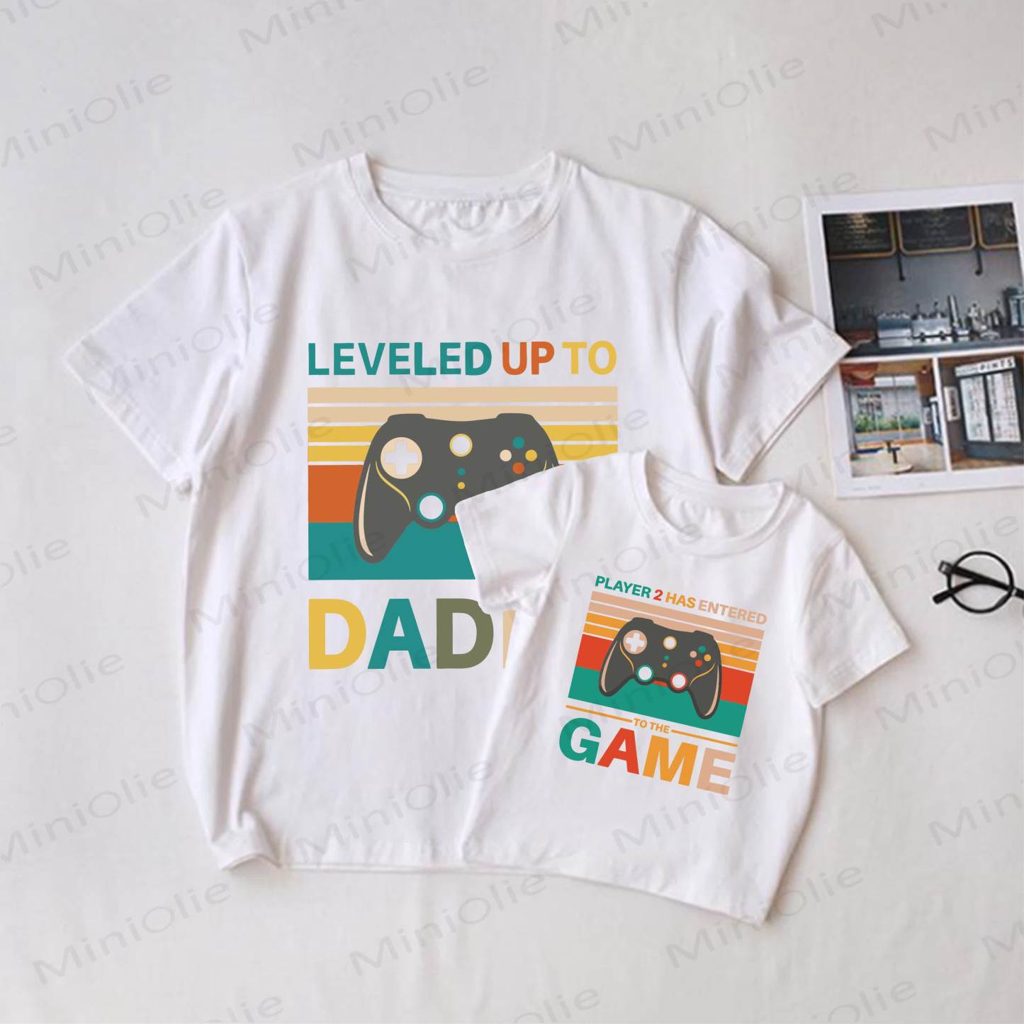 LEVELED UP TO DADDY/PLAYER 2 HAS ENTERED TO THE GAME White Family Controller Print Matching T-Shirt - White - Adult T-Shirt: XL - image 1