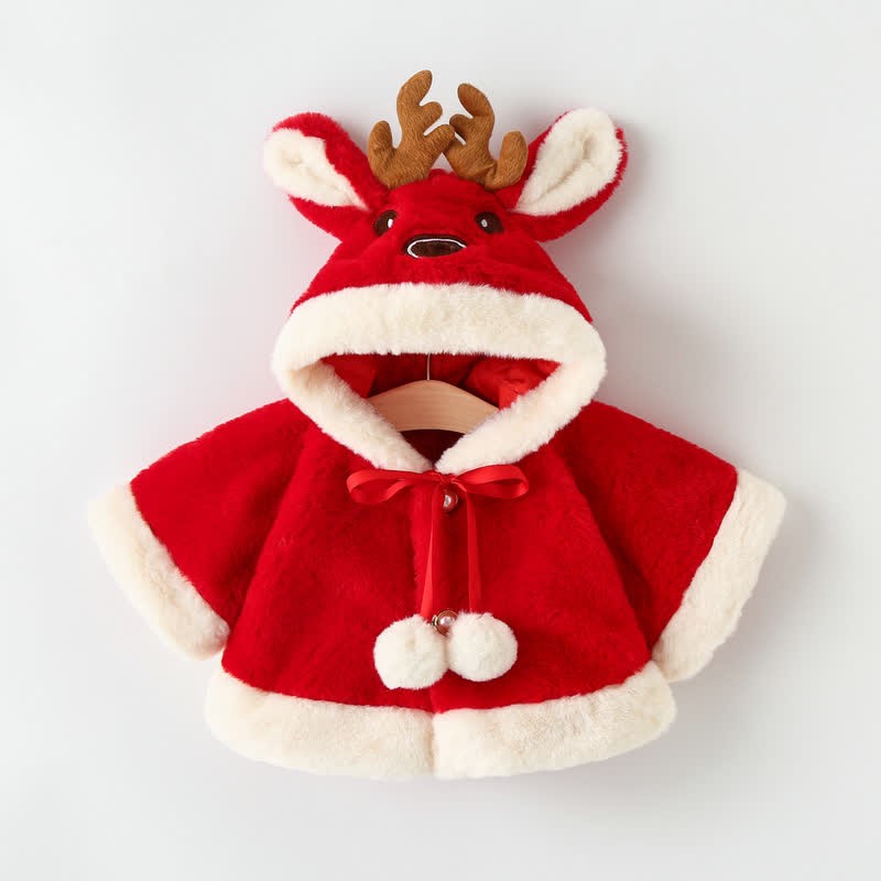 Baby Reindeer Fleece Hooded Warm Cape - Red - 2-3T - image 1