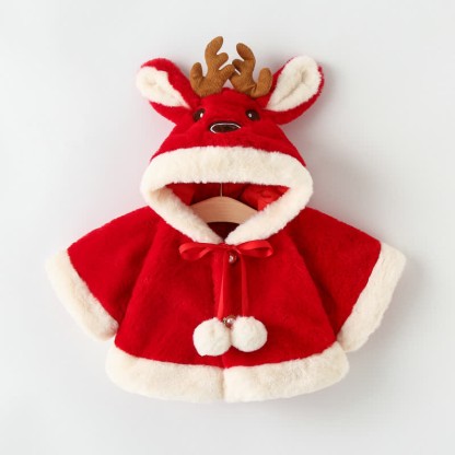 Baby Reindeer Fleece Hooded Warm Cape - Red - 2-3T - image 1