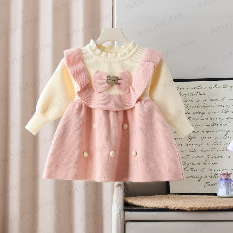 Toddler Girl Bow Bear Knit Dress - Pink - 8Y - image 4