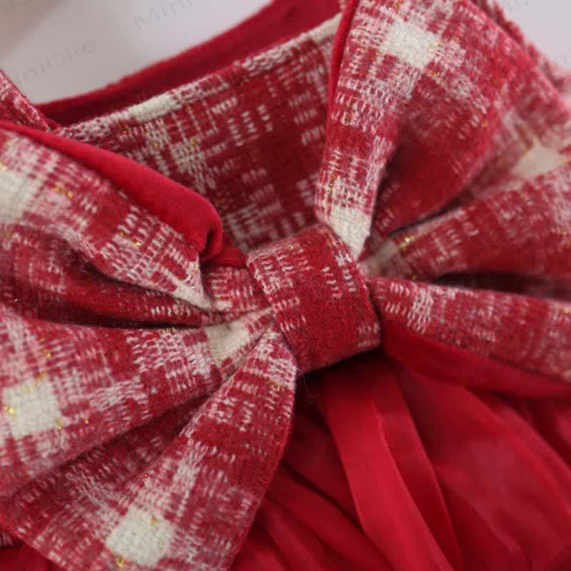 Baby Girl Bow Plaid Fleece Lined Dress - image 12