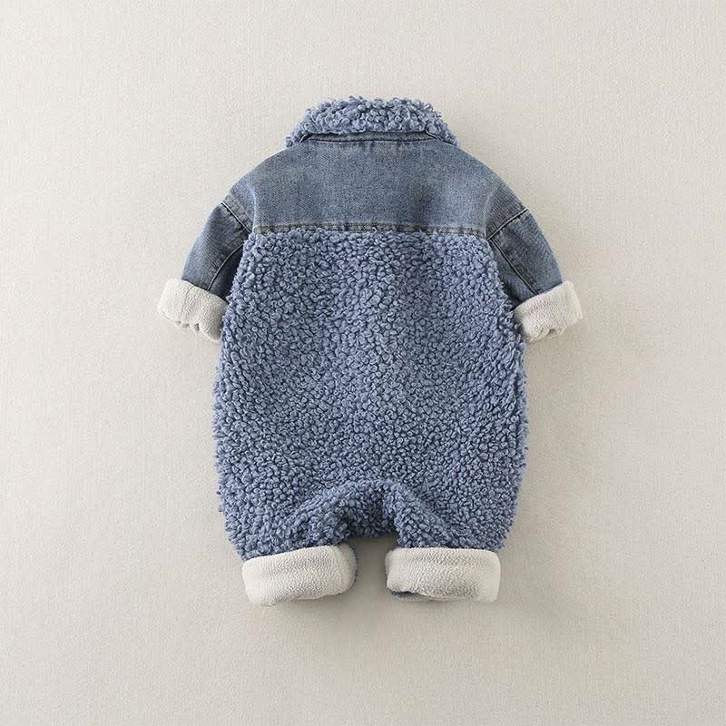 Baby Denim Blue Warm Fleece Romper - image 2