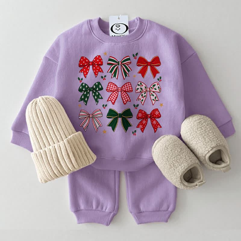 Baby Bow Print Sweatshirt 2-piece Set - Purple - 2-3T - image 3