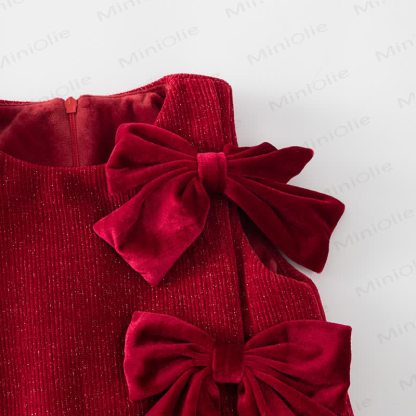 Toddler Triple Bow Sweet Red Dress - image 5