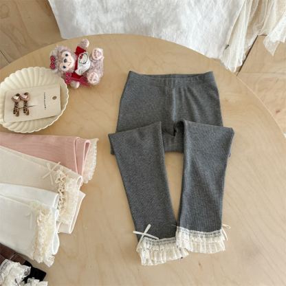 Toddler Girl Lace Hem Bow Leggings - Gray - 6.5-8T - image 5