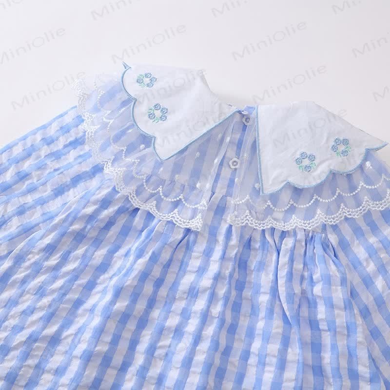 Toddler Blue Plaid Flower Lace Lapels Dress - image 7