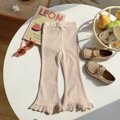 Toddler Solid Color Bell-bottomed Pants - Apricot - 10Y - image 14