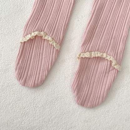 Baby Toddler Girl Solid Color Lace Ribbed Leggings - image 9