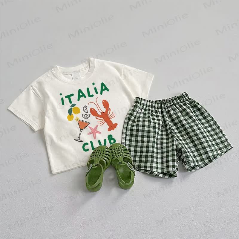 ITALIA CLUB Baby Tee and Plaid Shorts 2-Piece Set - White&Green - 3-5T - image 1