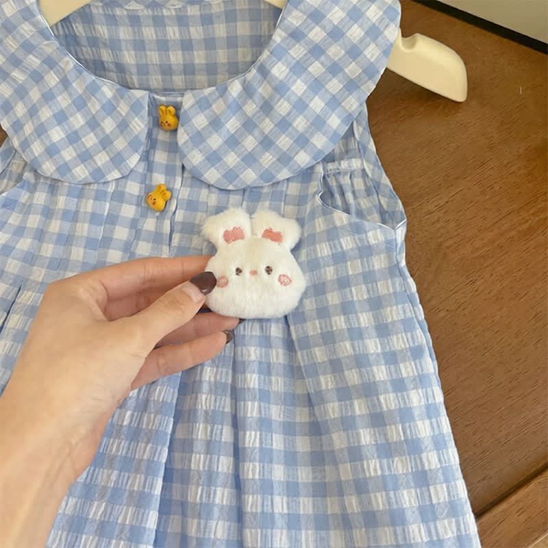 Toddler Girl Blue Gingham Bunny Sleeveless Dress - image 3