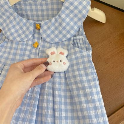 Toddler Girl Blue Gingham Bunny Sleeveless Dress - image 3