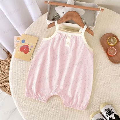 Baby Girls Cotton Dots Sleeveless Romper - Pink Heart - 18-24M - image 5