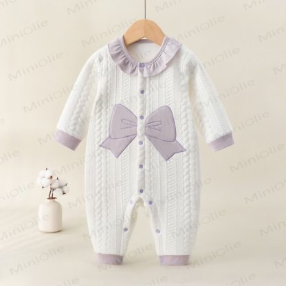 Baby Bow Quilted Warm Newborn Romper - Purple - 18-24M - image 3