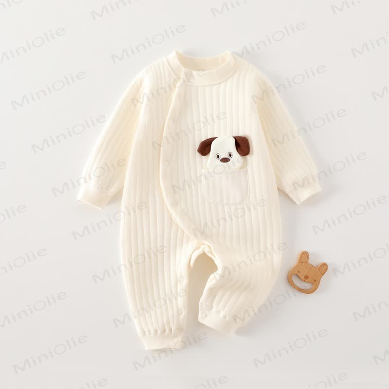 Baby Solid Color Animal Striped Romper - White - 18-24M - image 9