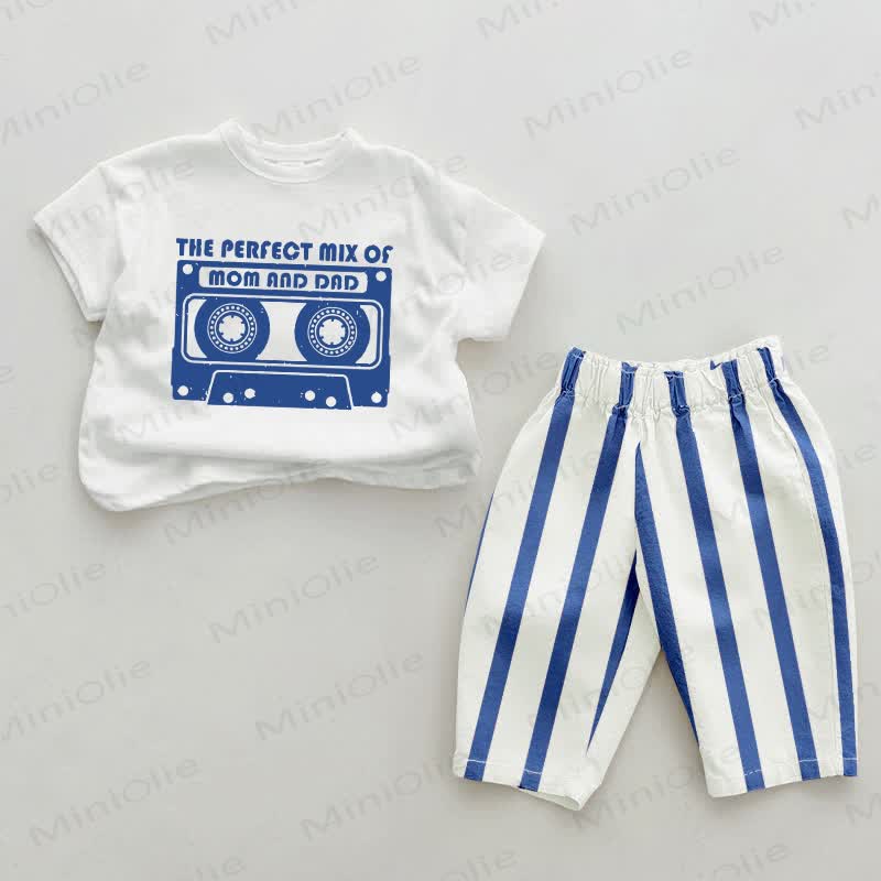 THE PERFECT MIX OF MOM AND DAD Baby Magnetic Tape Blue Vertical Striped 2-piece Set - White&Blue - 2-3T - image 1