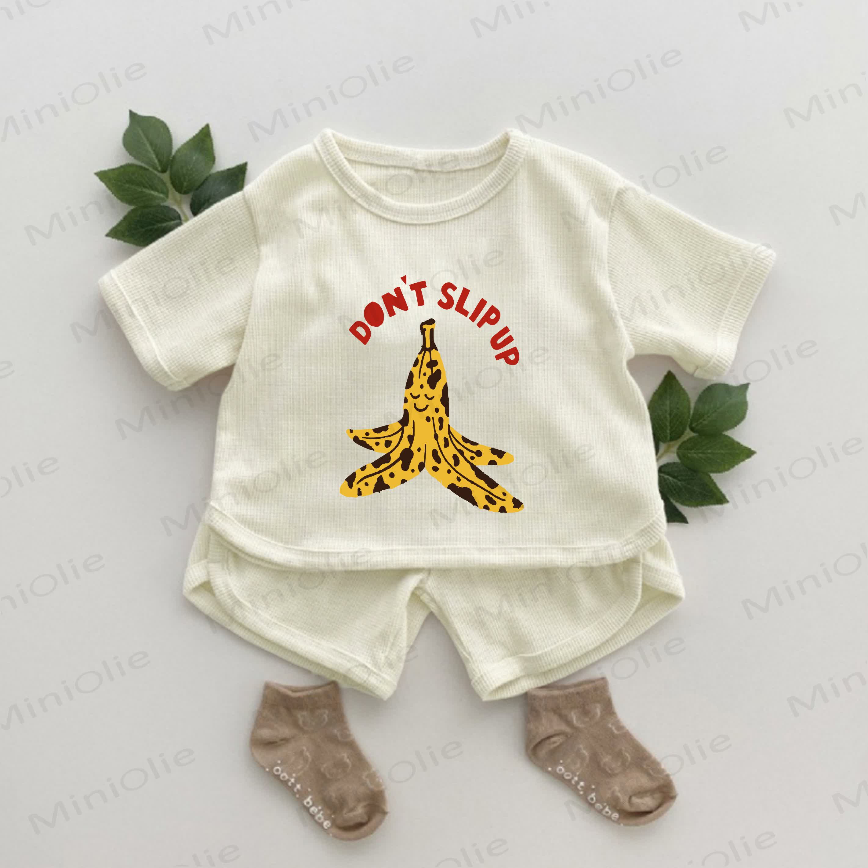 DON'T SLIP UP Baby Banana Peel Print Waffle 2-piece Set - Apricot - 2-3T - image 1