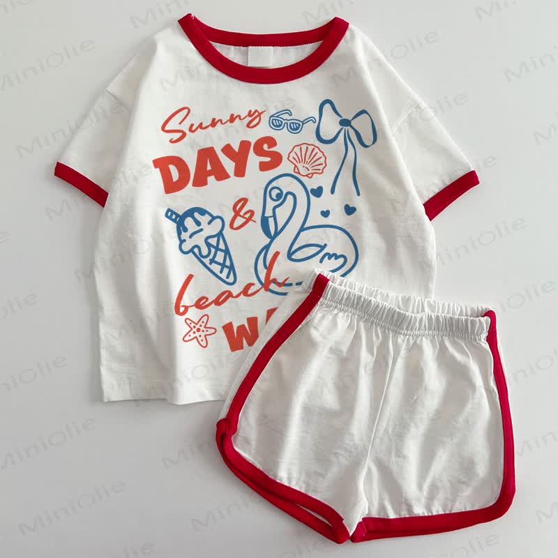 SUNNY DAYS Baby T-shirt and Shorts 2-Piece Set - White&Red - 3-5T - image 1