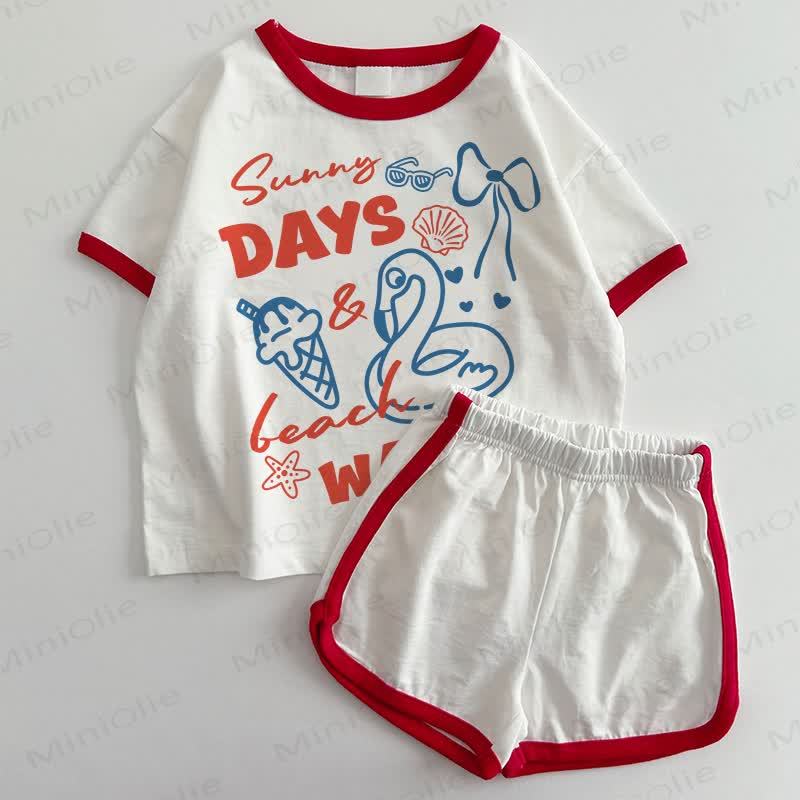 SUNNY DAYS Baby T-shirt and Shorts 2-Piece Set - White&Red - 3-5T - image 1