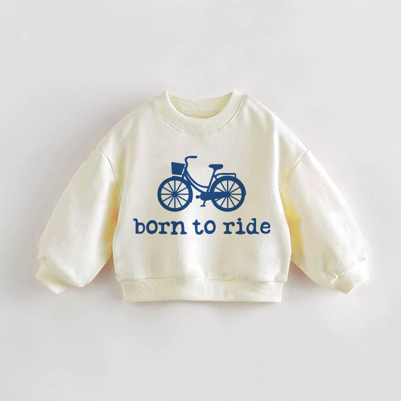 BORN TO RIDE Baby Toddler Bicycle Sweatshirt - Cream - 3-5T - image 1