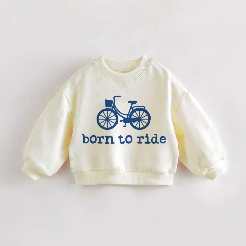 BORN TO RIDE Baby Toddler Bicycle Sweatshirt - Cream - 3-5T - image 1