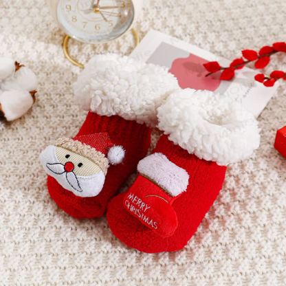 Baby Santa Claus Tree Reindeer Sherpa Floor Socks - Santa Claus and Boot - 1-3T - image 6