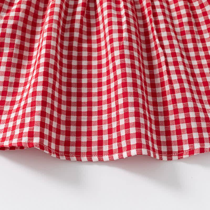 Toddler Girls Cotton Strawberry Print Plaid Sleeveless Dress - image 5